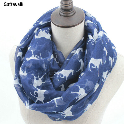 

Guttavalli Fashion Woman Solid Horse Print Loop Shawl Women Winter Stripes Ring Scarves Female Autumn Horses Animal Infinity Scarf