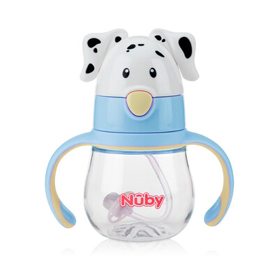 

Nuby Childrens sippy cups drinking cups 250ml cartoon dog 360° bouncing straw tritan cup with scale - blue