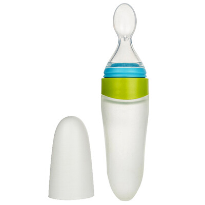 

MDB baby squeeze silicone feeding spoon baby soft head rice powder food supplement spoon blue green