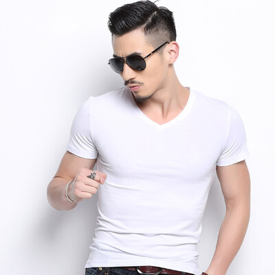 

New Spring Fashion Brand V-Neck Slim Fit Short Sleeve T Shirt Men Trend Casual Mens T-Shirt Korean T Shirts