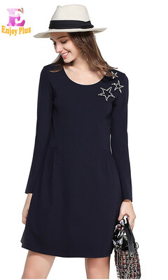 

M L XL XXL 3XL 4XL 5XL plus size office cotton new autumn 2017 mini dress women long sleeve big size navy a line beaded elegant
