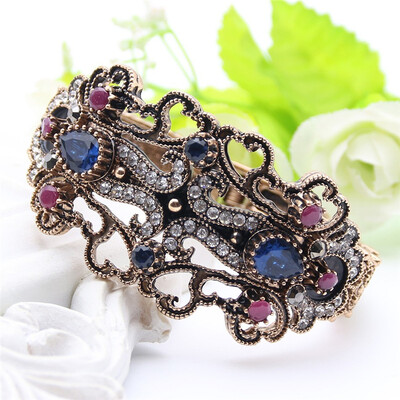 

Ethnic Women Flower Bangle Bracelet Antique Gold Color Resin Turkish Jewelry Rhinestone Bangles Ladies Banquet Wedding Bijoux