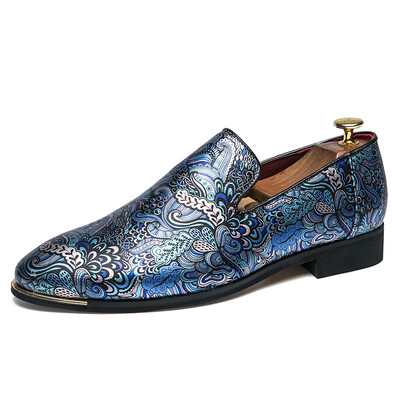 

DJSUNNYMIX Men Fashion paisley Business Shoes Leather Pointed Toe Wedding Slip-On Casual Flat Shoes