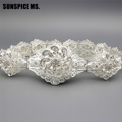 

Fashion Albania Bridal Flower Waist Chains Women Solid Stripe Molding Structure Belly Chains Adjustable Length Belt Body Jewelry