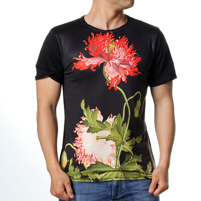 

Mens Floral Printing Short Sleeved O-Neck Pullover T-Shirts