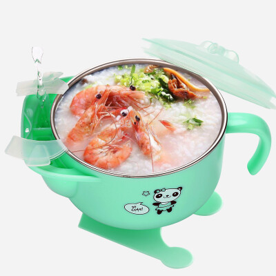 

LIULAI baby water insulation bowl childrens tableware stainless steel food supplement sucker bowl lunch box shatter-resistant anti-scalding bowl set LB7512 green