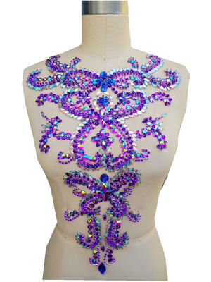 

hand made purpleclear AB colour sew on Rhinestones applique crystal patches trim 4630cm for dress accessory