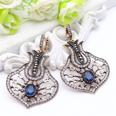 

Vintage Long Drop Earring Turkish Antique Gold Hollow Floral Jewelry Earrings For Women Arabesque Brincos Pendientes Mujer Moda