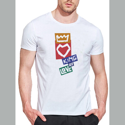 

Mens O Round Neck Casual Short Sleeves Fashion Cotton T-Shirts Crown & Heart Pictur with Letter Digital Print