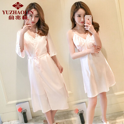 

YUZHAOLIN Womens Long Sleeve Pajamas Lace Nightdress Two-Piece Set