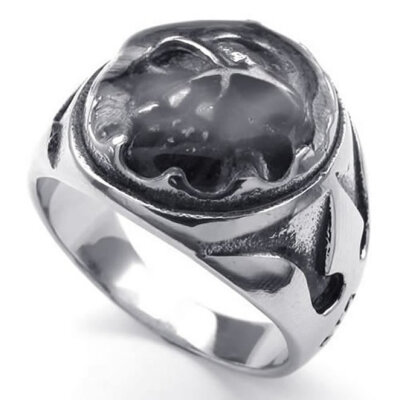 

Hpolw silver&black Stainless Steel Skull Band Biker Mens beautiful design circular Ring and durable in use