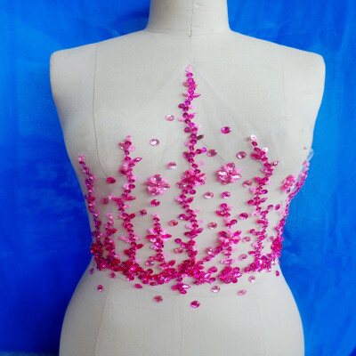 

Handmade rose redpink colour crystal patches sew on trim Rhinestones applique with stones sequins beads 3232cm