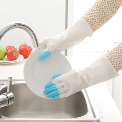 

Bingyou household gloves 2 double laundry waterproof gloves latex washing rubber rubber kitchen shark oil thin plastic gloves M medium