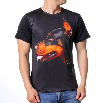 

Mens Summer Cute Dog Printed O-neck Short Sleeve Black T-shirt