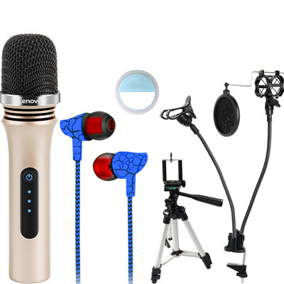 

Lenovo UM18 mobile computer karaoke live microphone universal game anchor MC quick hand shake bracket headphone fill light phone bracket set sound card version champagne gold