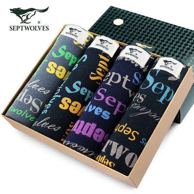 

Seven wolves mens underwear cotton printed in the waist four corner pants underwear mens boxer shorts 94662 gift box 4 strips mixed color XXL