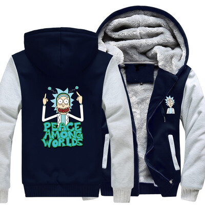 

2018 New Men Hoodies PEACE AMONG WORLDS RICK AND MORTY pattern Fleece Coat Baseball Uniform Sportswear Jacket wool