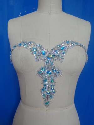 

Hand made crystal patches sky blueclear AB colour sew on Sequins Rhinestones applique 3323cm for top dress skirt