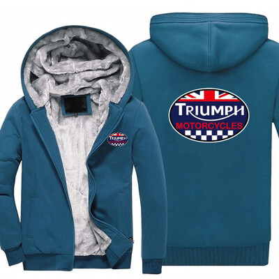 

2018 New USA SIZE Men Winter Autumn Hoodies TRIUMPH MOTORCYCLES pattern Fleece Coat Baseball Uniform Sportswear Jacket wool