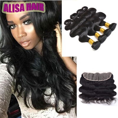 

Peruvian Virgin Hair Body Wave With Closure Water Wave Bundle Lace Frontal Closure With Bundles 4 Bundles With Closure Body Wave