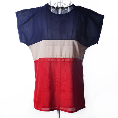 

Try Everything Women Summer 2018 Stitching three-color Large size chiffon shirt stitching Loose Short-sleeved spell Color shirt