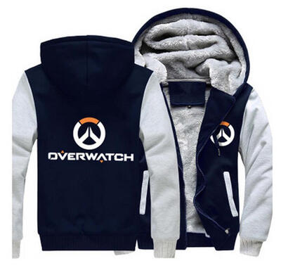 

Men Women Game OW Overwatch Logo Zipper Jacket Cosplay Sweatshirts Thicken Hoodie Coat Clothing Casual USA size