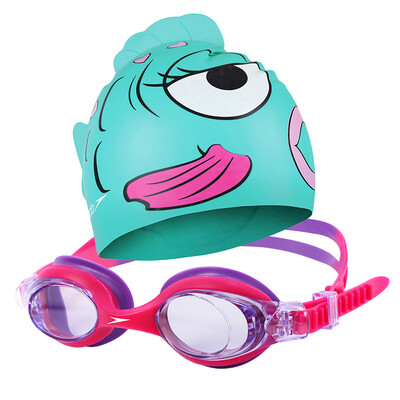 

Speedo Goggles Swim Cap Set 2-6 Child Child HD Противотуманные очки Мультфильм Силиконовый плавательный колпачок 809303-B362 Акула
