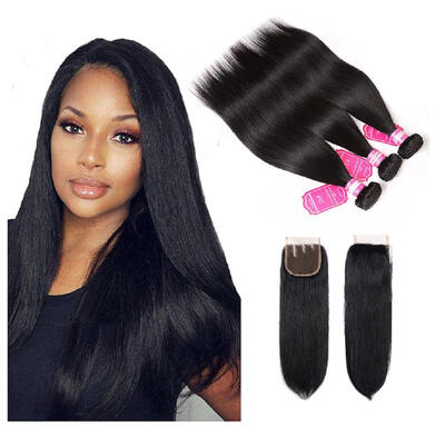 

Protea Unprocessed Brazilian Human Hair Straight Weft 3 Bundles with Lace Closure 3 part Silky Straight Virgin Hair Bundles