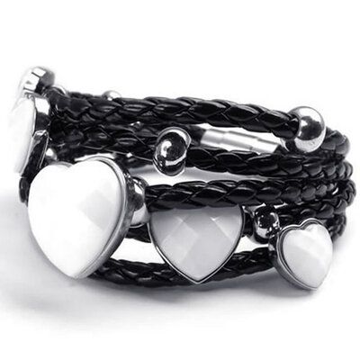 

Hpolw Stainless Steel Heart Charms Braided Leather Womens Bracelet White Silver Black