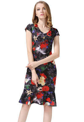 

Womens Floral Bodycon Dress with Ruffle Hem