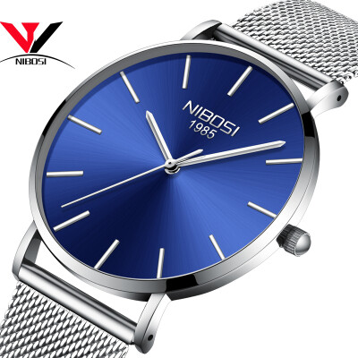 

NIBOSI Men Blue Watch Ultra thin Fashion Male Wristwatch Mesh Watchband Business Watches Waterproof Black Clock Relogios Quartzo