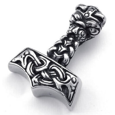 

Hpolw Mens Stainless Steel Black High Quality New Arrival Punk Celtic Knot Thors Hammer Pendant Necklace