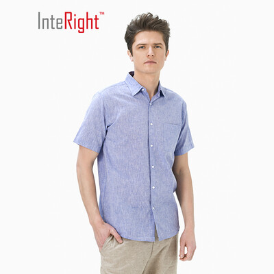 

INTERIGHT Short Sleeve Shirt Mens Cotton Blend Casual Shirt Short Sleeve Denim Blue XXL
