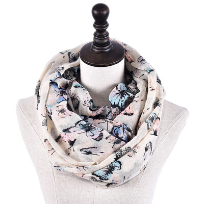 

Fashion Ring Scarf Women Butterfly Print Loop Shawl Female Autumn Winter Infinity Scarves Animal Collar Neck Scarf