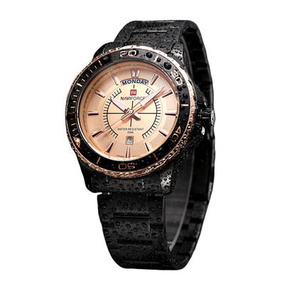 

NAVIFORCE 9053 Mens Stainless Steel Band Japanese Movement Quartz Wrist Luxury Watch Gold