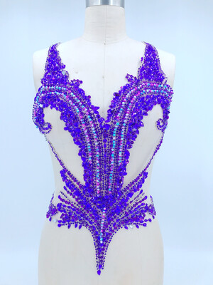 

Pure hand made purple sew on Rhinestones applique on mesh crystals patches trimming 5644cm dress accessory