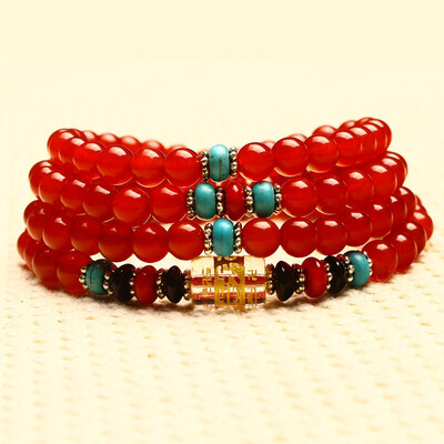 

Real Natural Red Agate Bracelet 108 Beads Crystal Gem Stones Jewelry Energy Gift For Women Men Carnelian Onyx Turquoise Bangles