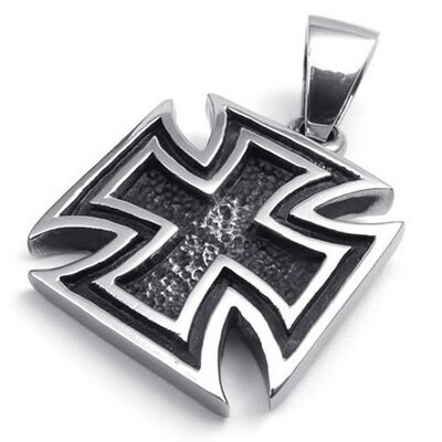 

Hpolw New Gothic Style Mens Stainless Steel Black Templar Knight Cross Pendant Necklace,18-26 inch Chain