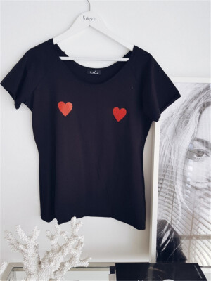 

Womens Wide Collar Hearts T-Shirt