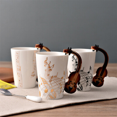 

Cntomlv Novelty Guitar Ceramic Cup Personality Music Note Milk Juice Lemon Mug Coffee Tea Cup Home Office Drinkware Unique Gift