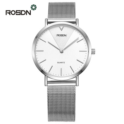 

ROSDN Luxury Brand Mens Watch mesh strap women watches Stainless Steel Analog Quartz Watches Women Waterproof Couple wrist watch