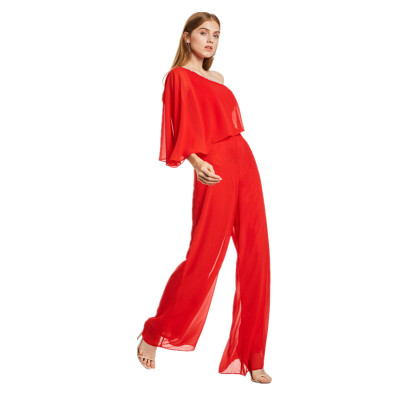 

CAZDZY One Shoulder Beading Chiffon Long Jumpsuit