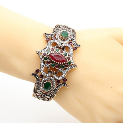 

Vintage Turkish Flower Bracelet Bangles Antique Gold Color Cuff Resin Ethnic Decorative Pattern Jewelry India Bridal Bangles