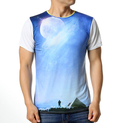 

Mens Casual Sky Printing Tops Short Sleeved O-Neck Pullover Slim Fit T-Shirts