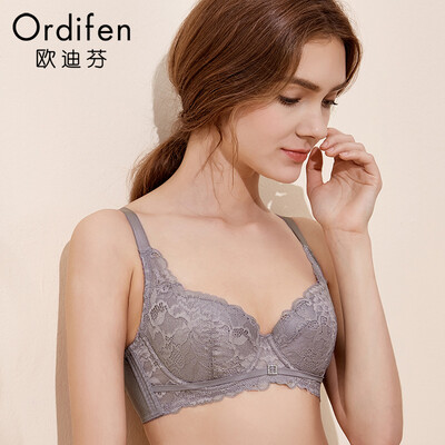 

Ou Difen thin section bra lace bra thin section sexy underwear women gathered bra XB7310 fog purple gray 3475D