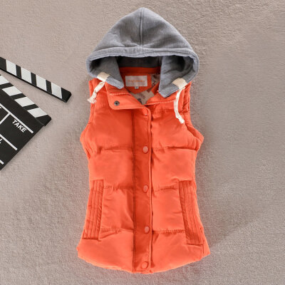 

New Spring Winter Solid Women Plus Size Slim Vest Women Parkas Cotton Jacket Sleeveless Hooded Casual Colete Jacket