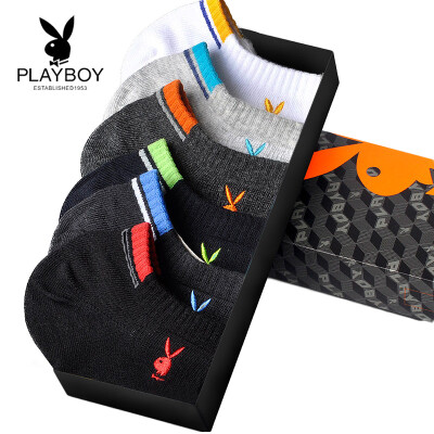 

Playboy boat socks mens invisible socks cotton shallow mouth short tube sports low to help cotton socks 6 pairs gift box L2980 multi-color code