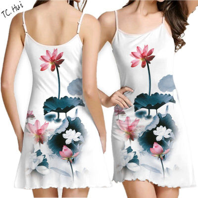 

2018 Europe&the United States new fashion sweet small fresh digital printing dress waist vest skirt
