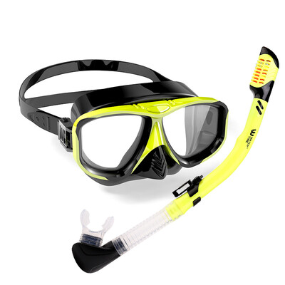 

WaterTime Frog Fins Swimming Snorkeling Sambo Set Goggles Adult Full Dry Snorkel Equipment Diving Mask Yellow Black