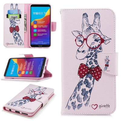 

BEFOSPEY Painting PU LeatherSoft TPU Card Slot Stand Wallet Case For Huawei Honor 7C599"2018